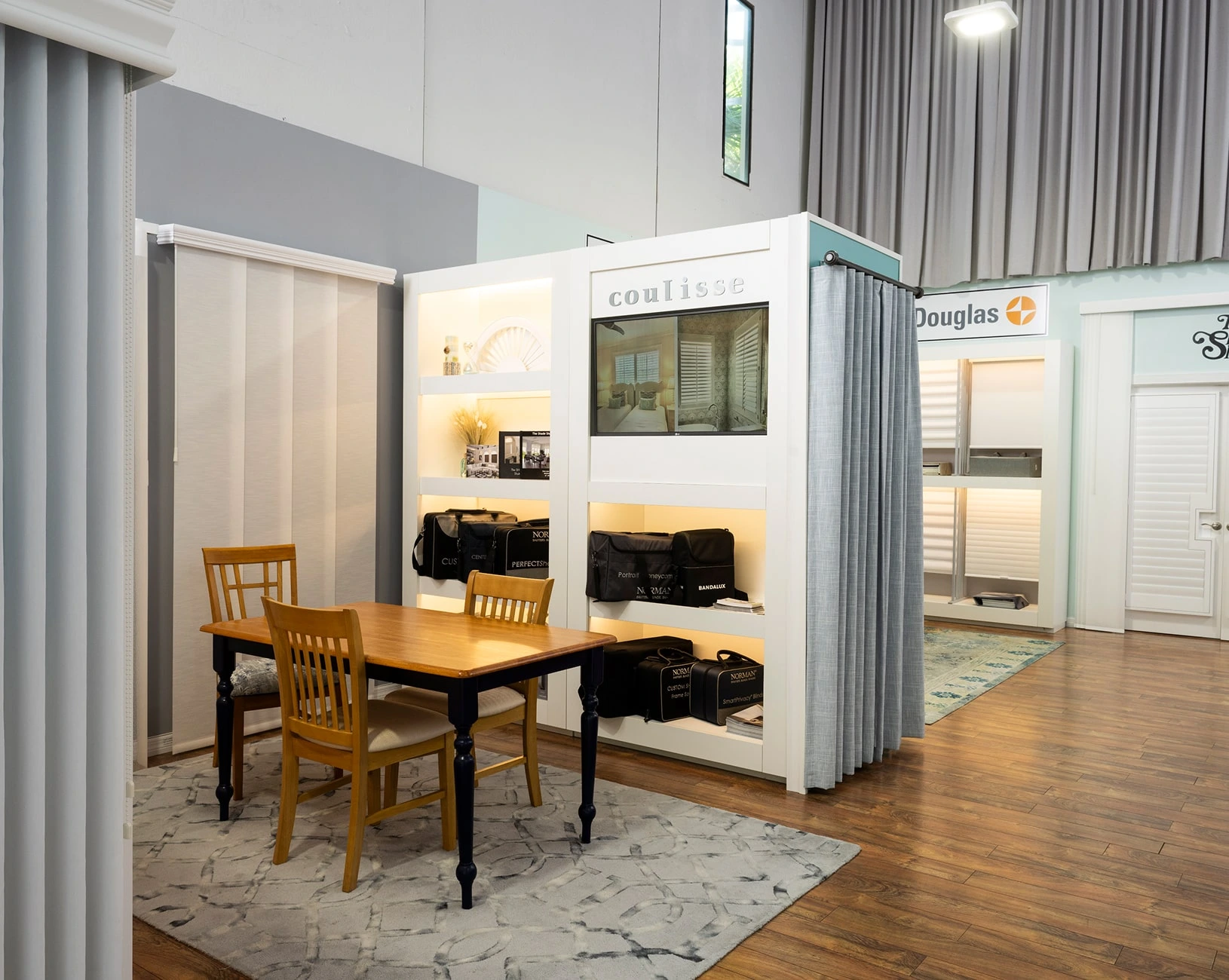 Interior design display with table and chairs.